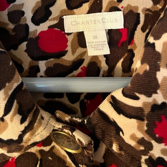 Charter Club  Jacket Corduroy  Brown Animal Print  Collar Pockets Button UP XL - Picture 3 of 10